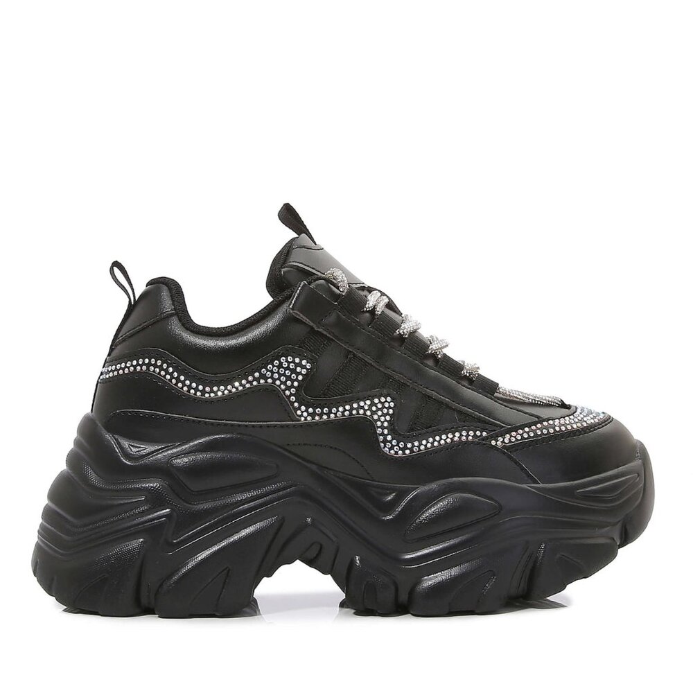 Berness - BILLE Darkwave Rhinestone Black Platform Sneakers